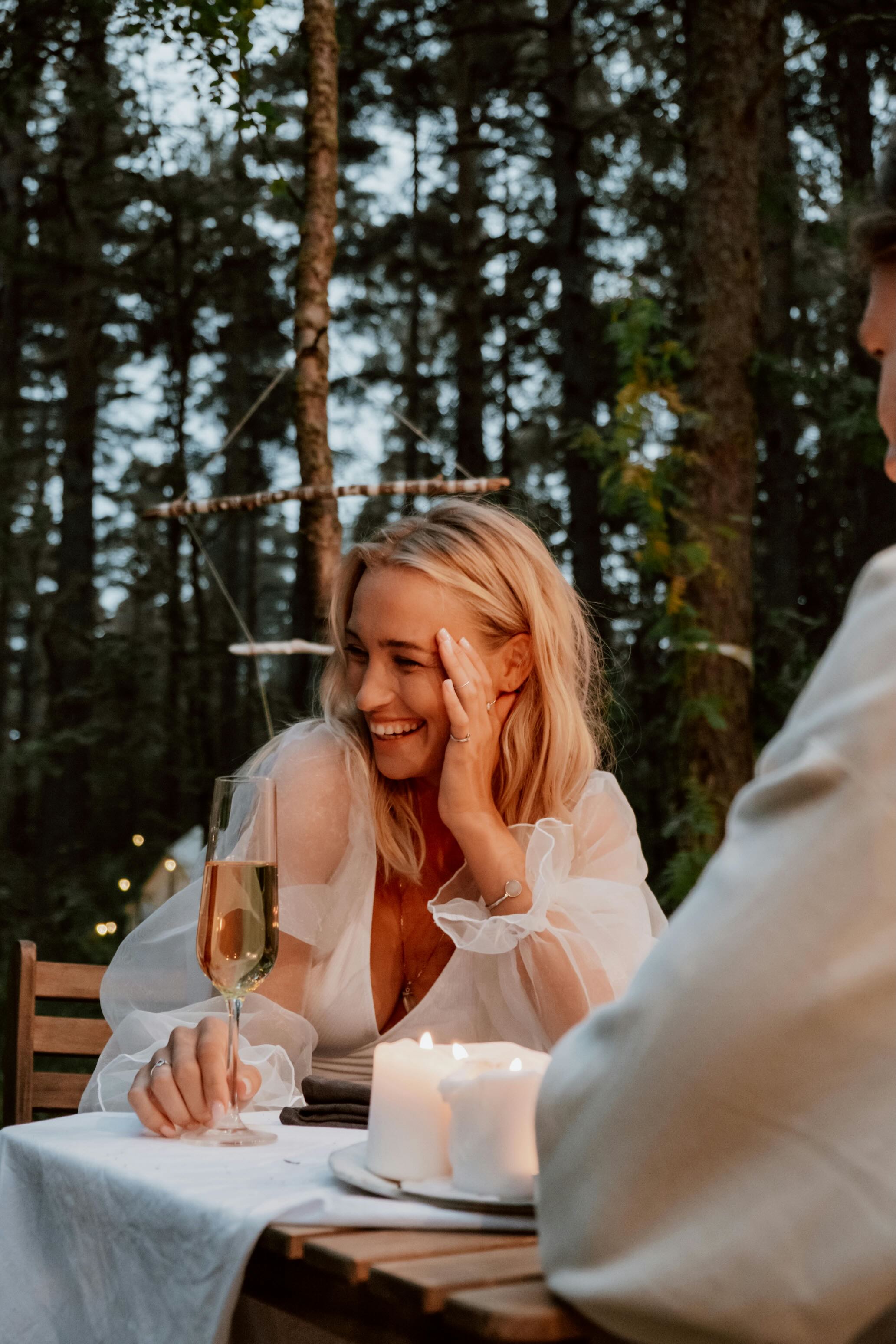 Happy couple enjoying a romantic dinner